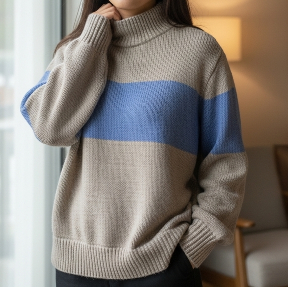 Aerie Knit Sweater Blue Beige Womens Small Oversized P2P 21" - Picture 9 of 9